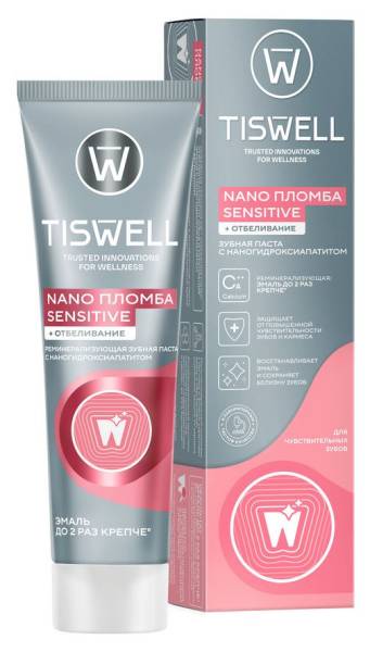 Зубная паста Tiswell реминерализующая с наногидроксиапатитом Nano пломба Sensitive + Отбеливание 110г фотография
