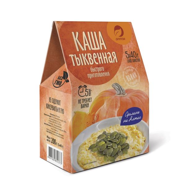 Изображение товара Каша тыквенная (тыквенная мука, пшенные хлопья, кукурузные хлопья), 5 саше по 40г Каша тыквенная (тыквенная мука, пшенные хлопья, кукурузные хлопья), 5 саше по 40г фотография