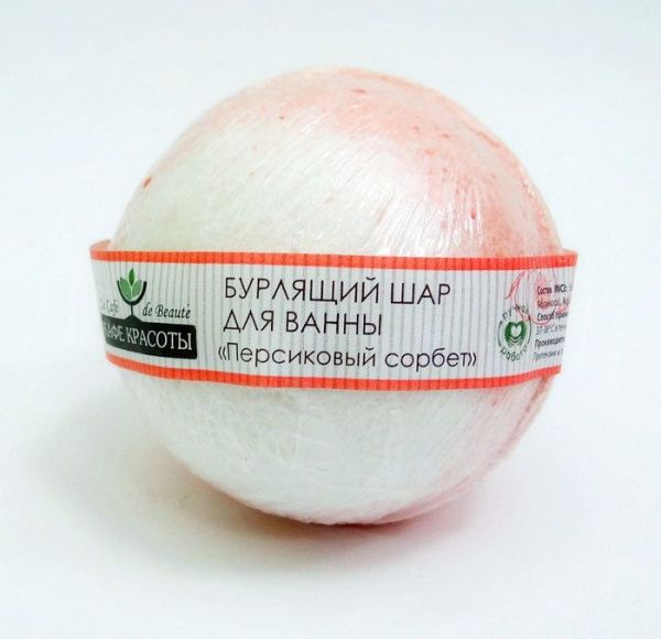 Изображение товара Кафе Красоты Шар для ванны бурлящий Персиковый Сорбет 120гр Кафе Красоты Шар для ванны бурлящий Персиковый Сорбет 120гр фотография
